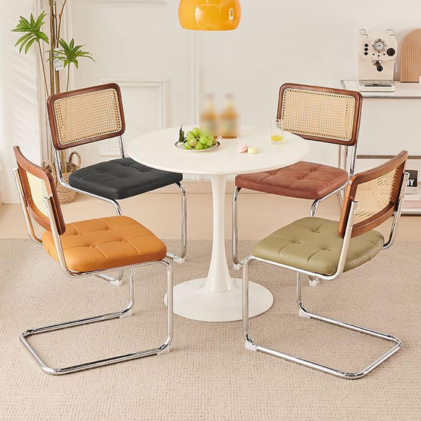 YDkjwjw Rattan Dining Chairs, PU Leather Meeting Office Chairs with Mesh Cane Backrest Stainless Steel Frame Armless Side Chairs for Reception Visitors