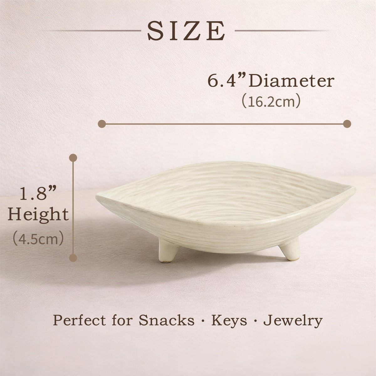 BSTUR Small Decorative Bowl, 6” Ceramic Key Bowl for Entryway Table, Multi-Purpose Decorative Bowls for Candy, Jewelry and Home Decor（Retro White）