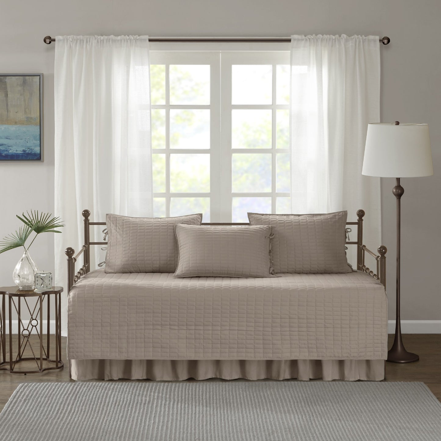 Comfort Spaces Daybed Cover - Luxe Double Sided-Quilting, All Season Cozy Bedding with Bedskirt, Matching Shams, Kienna Taupe 75"x39" 5 Piece