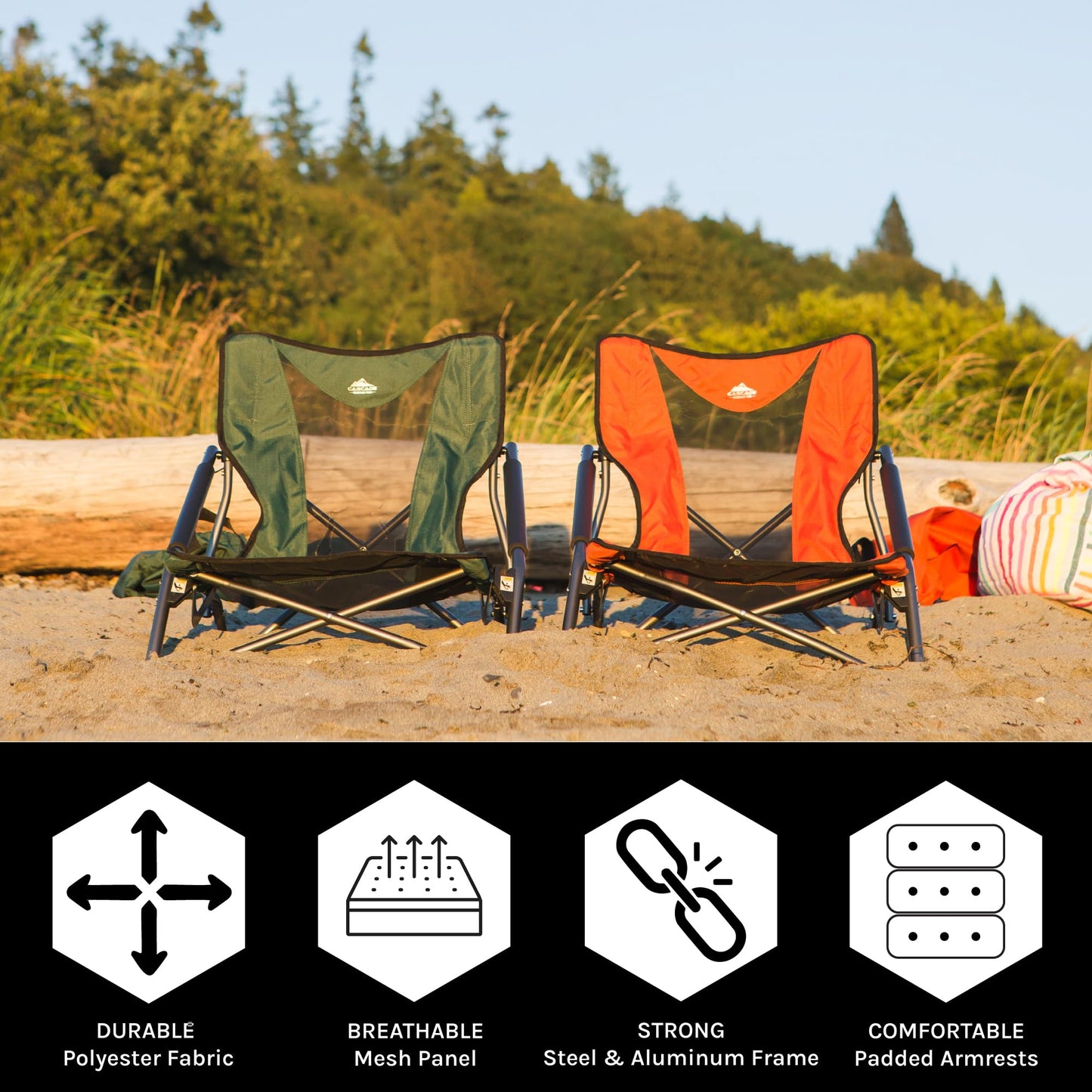 Cascade Mountain Tech Low Profile Camping Chair - Folding Chair for Camping, Beach, Picnic, Barbeques, Sporting Event with Carry Bag, Royal Blue
