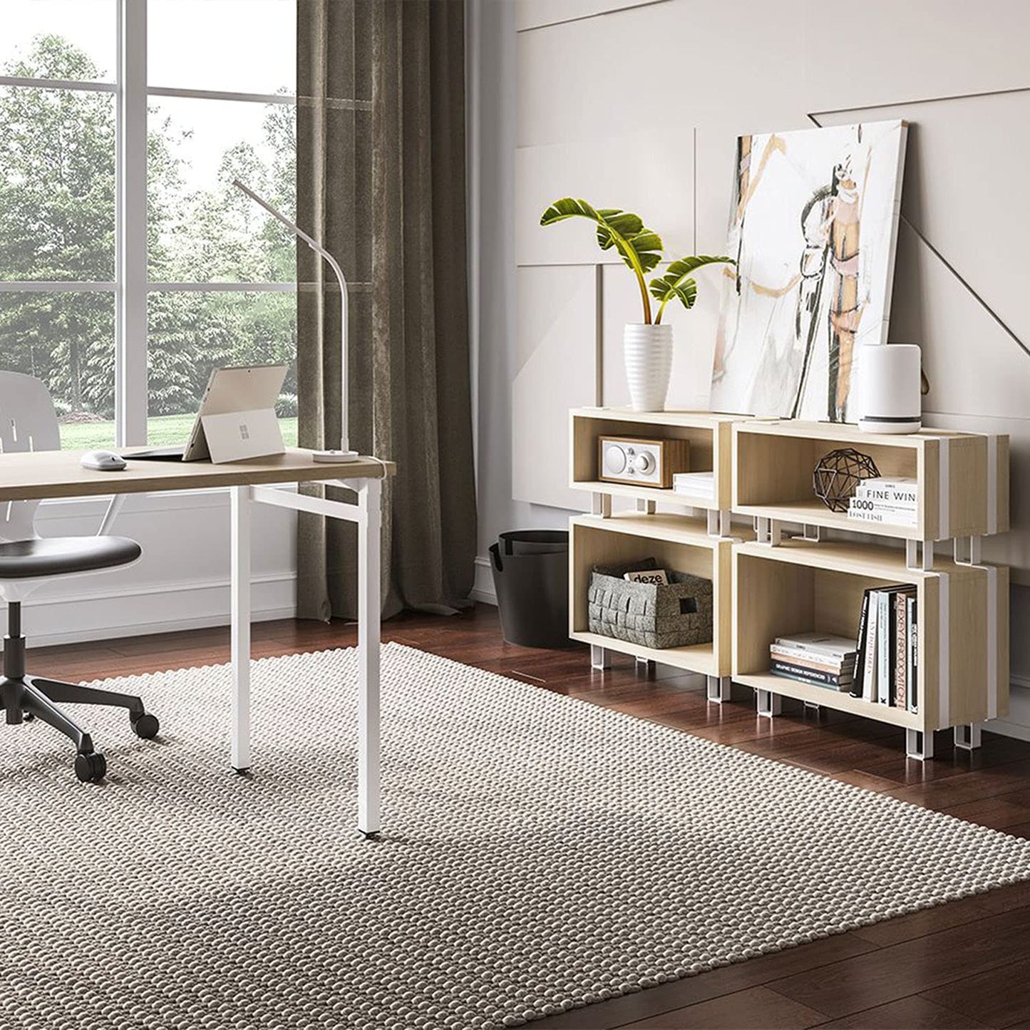 Safco 12.25 Inch Tall Wooden Ready Home Office Work Space Stackable Storage Cabinet Bookshelf Filing Unit Organizer Décor, Beige