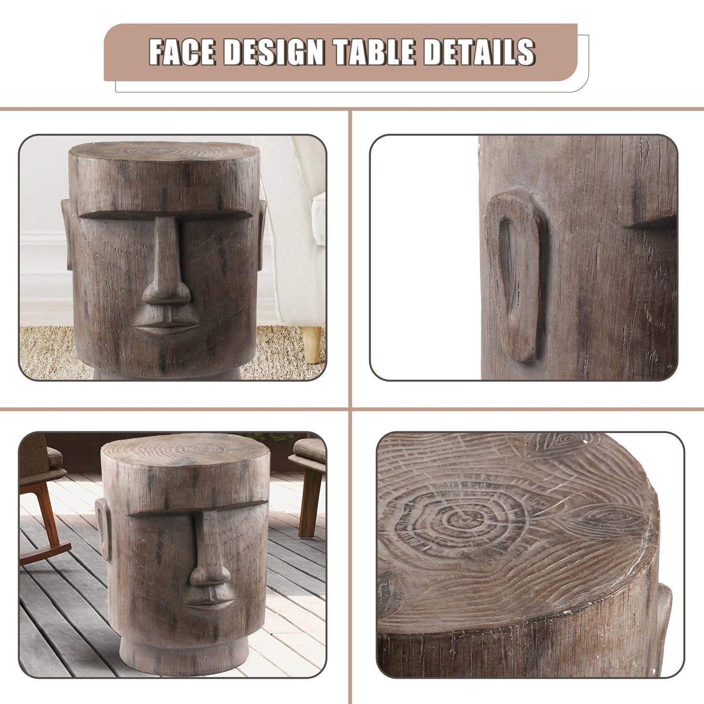 ARSTRIA Outdoor Side Table Easter Island AHU Akivi Moai Statue Pedestal End Table Stool for Home Patio Deck Sunroom Garden Balcony Yard Lawn Grey