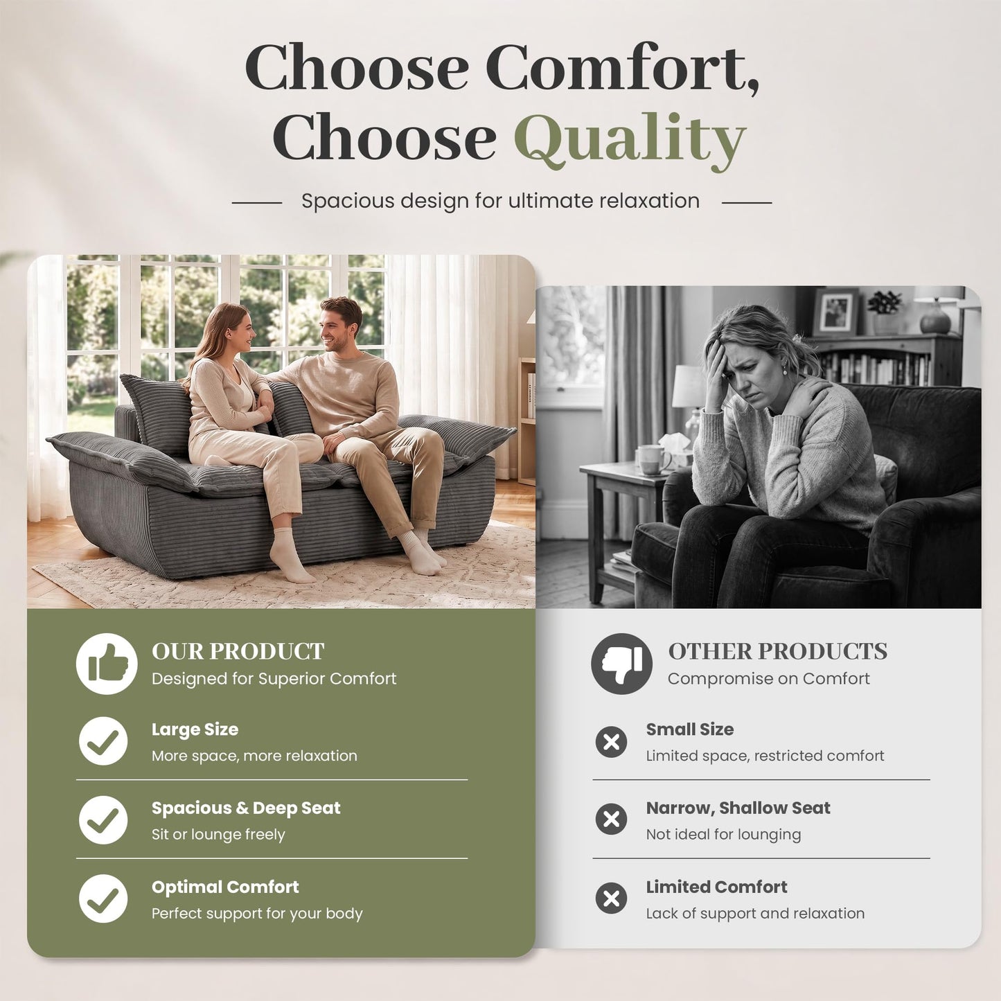 JUIKURY 55" Convertible Corduroy Sofa Bed, Boneless Foldable Loveseat Sleeper Couch, Compressed Foam Floor Sofa with Removable Cushions & Pillows for Small Space Living Room