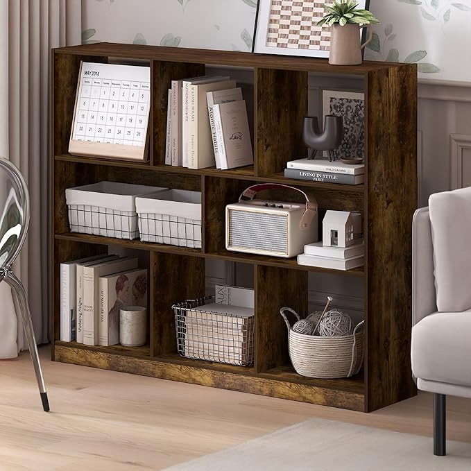 Furinno DALY Book Shelf, 8-Cube Bookshelf, Horizontal Cube Storage Organizer