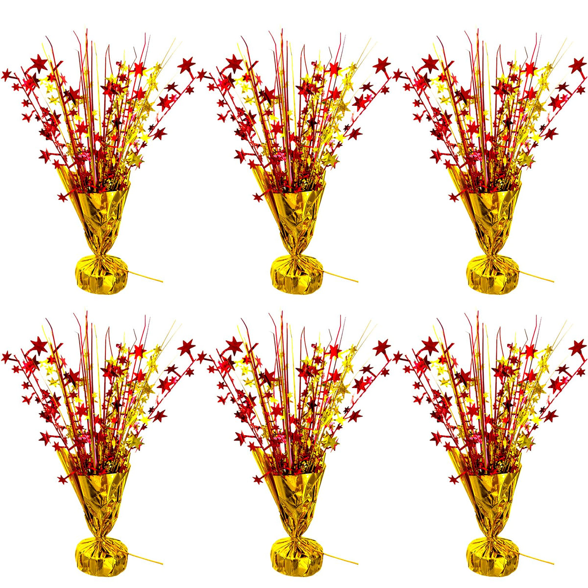 YinNorth 6 Pack Metallic Foil Spray Table Centerpiece Decoration Star Brust Glitter Table Topper Decor for Birthday Circus Casino Graduation Christmas New Year's Eve Party Supplies Red Gold
