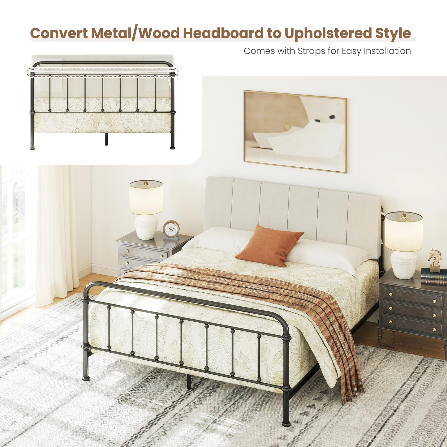Liiwepo Queen Size Headboard Only-No Assembly, Upholstered Headboard Queen Size Linen Fabric Modern Style Headboards Extra-Thick, Beige