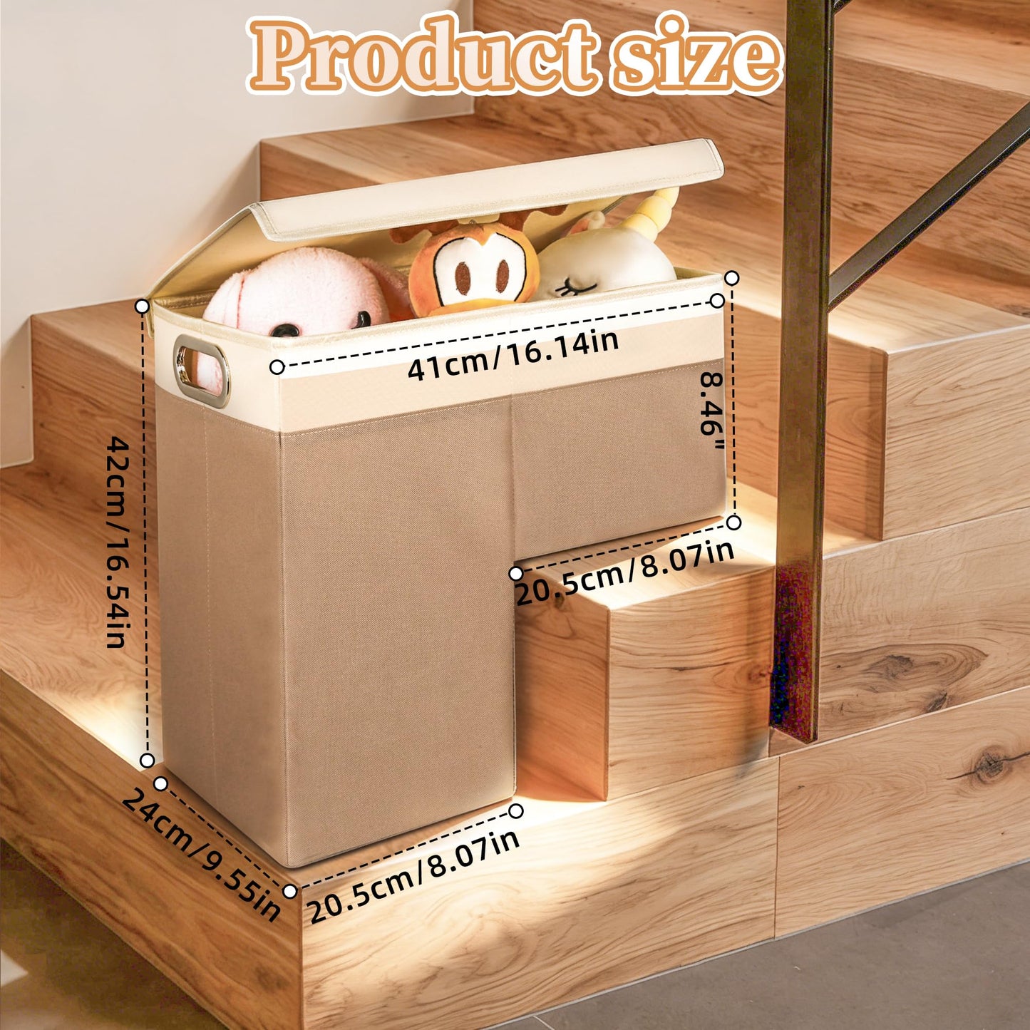 Zionique Stair Basket with Lid – Stair Basket for Carpeted Stairs & Wooden Stairs, Stair Storage Basket with Handles, Laundry Basket for Stairs, Staircase Organizer for Shoes & Storage
