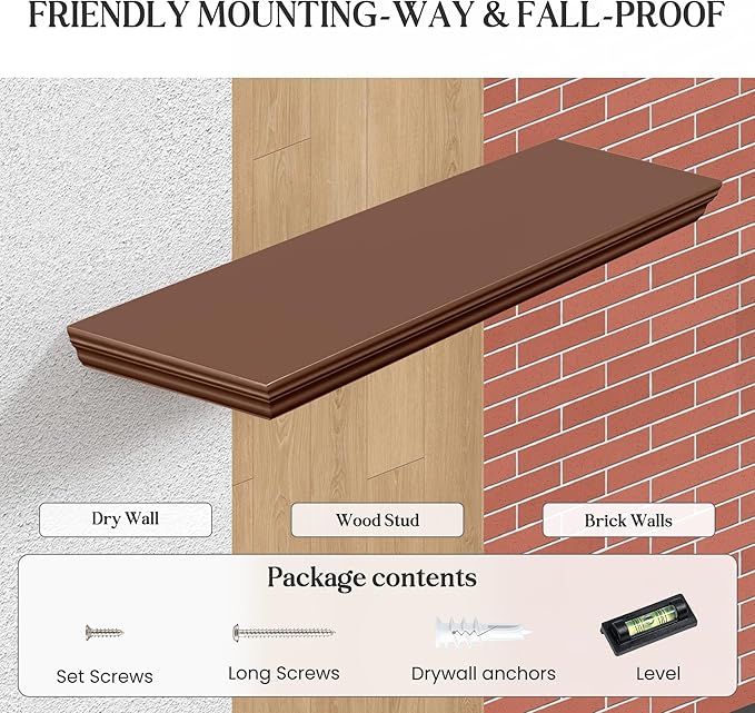 Fun Memories Floating Shelves 32 Inch Long, 9.3 Inch Deep Classic Crown Molding