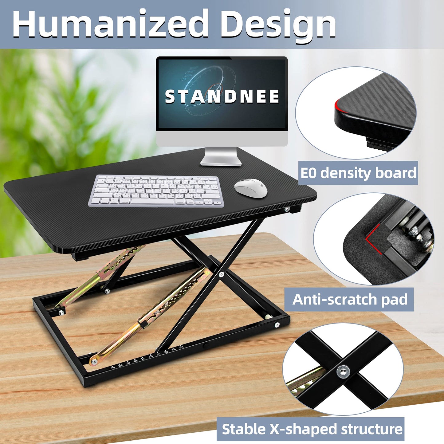 STANDNEE Standing Desk Converter, Height Adjustable Sit Stand Desk Converter, Fully Assembled Monitor Desk Riser for Standing or Sitting, Black, Pattern