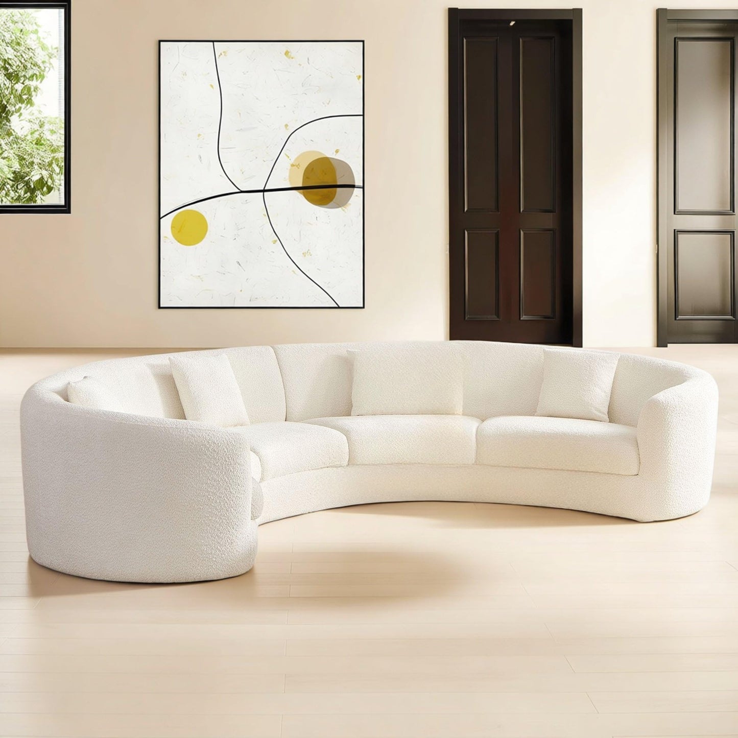 BBTJOINT Modern Half Round Sofa, Rearrangeable Curved Sectional, a Third Modular Circle Couch, Cream White Boucle Fabric Upholstery Furniture, 4-Seater Semicircular Living Room Set