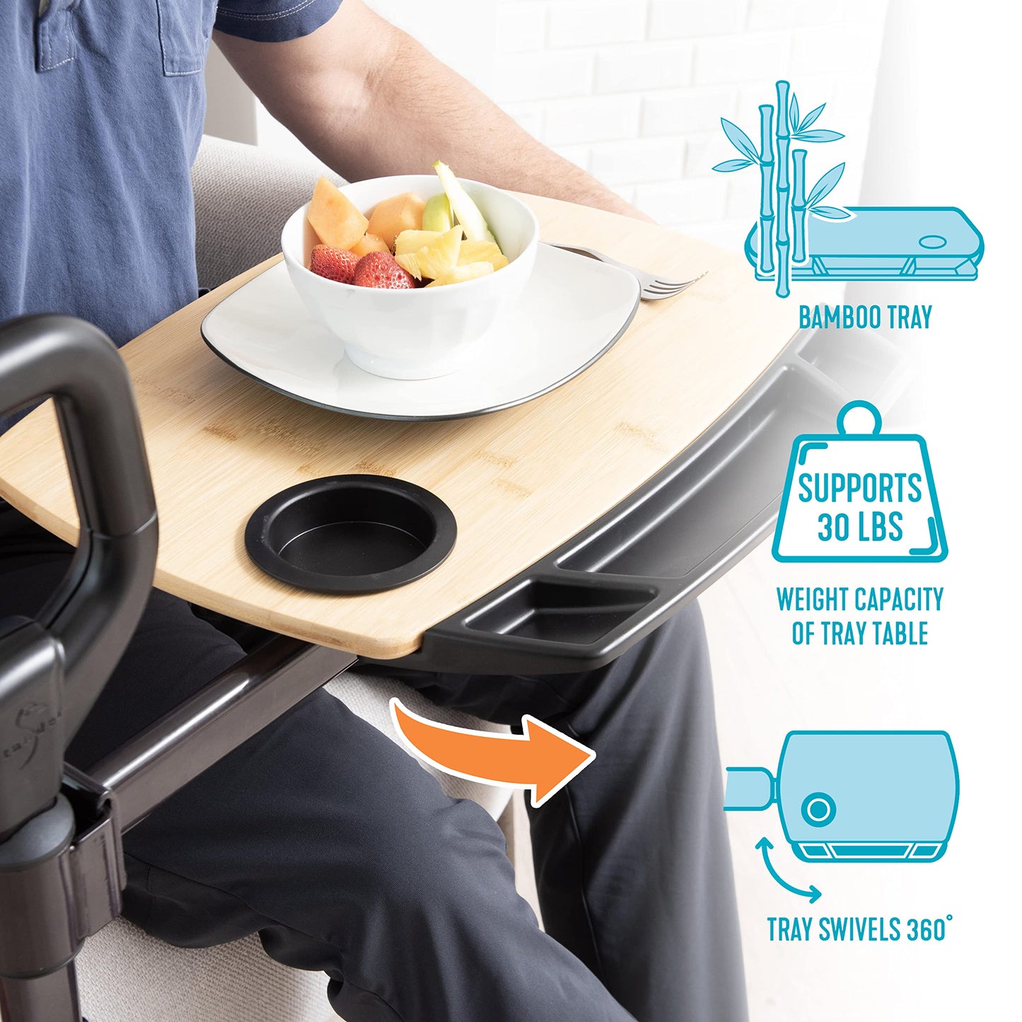 Able Life Tray Table, 360° Swivel Table with Cup Holder, Adjustable Height, Extra Large TV Tray for Eating, Laptop Desk for Couches, Chairs, Recliners, Ergonomic Stand Assist Safety Handle for Elderly
