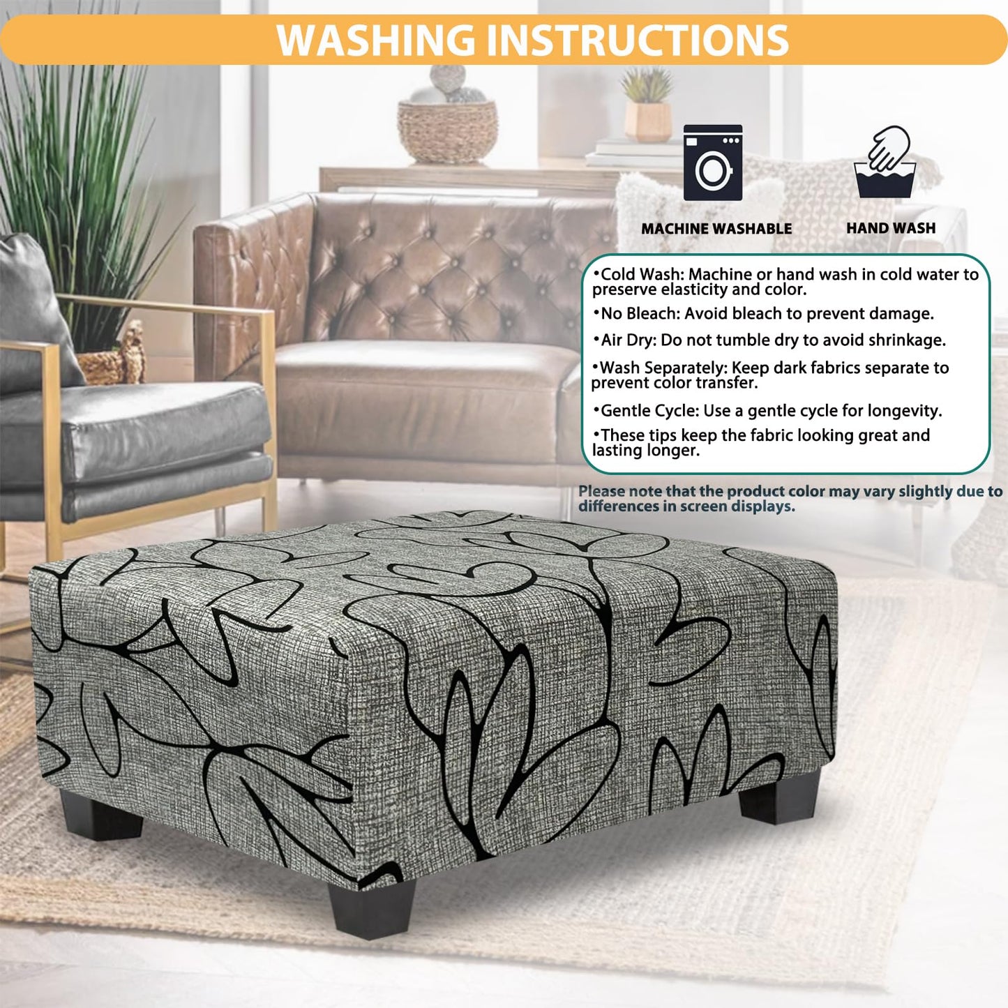 TOPHMDECOR Ottoman Cover Rectangle Printed,Stretch Footstool Slipcover with Elastic Bottom,Soft Fabric Protector for Rectangular Ottoman in Living Room or Bedroom,Medium,Lotus