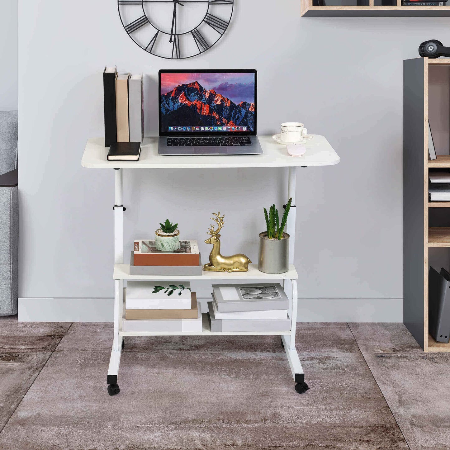 Fuwobriva Computer Desk Adjustable Home Office Bedside Small Spaces Storage Convenient Universal Movable Table Detachable Wheels Living Room Sofa Furniture Size 15.7 * 31.5 Inch,White