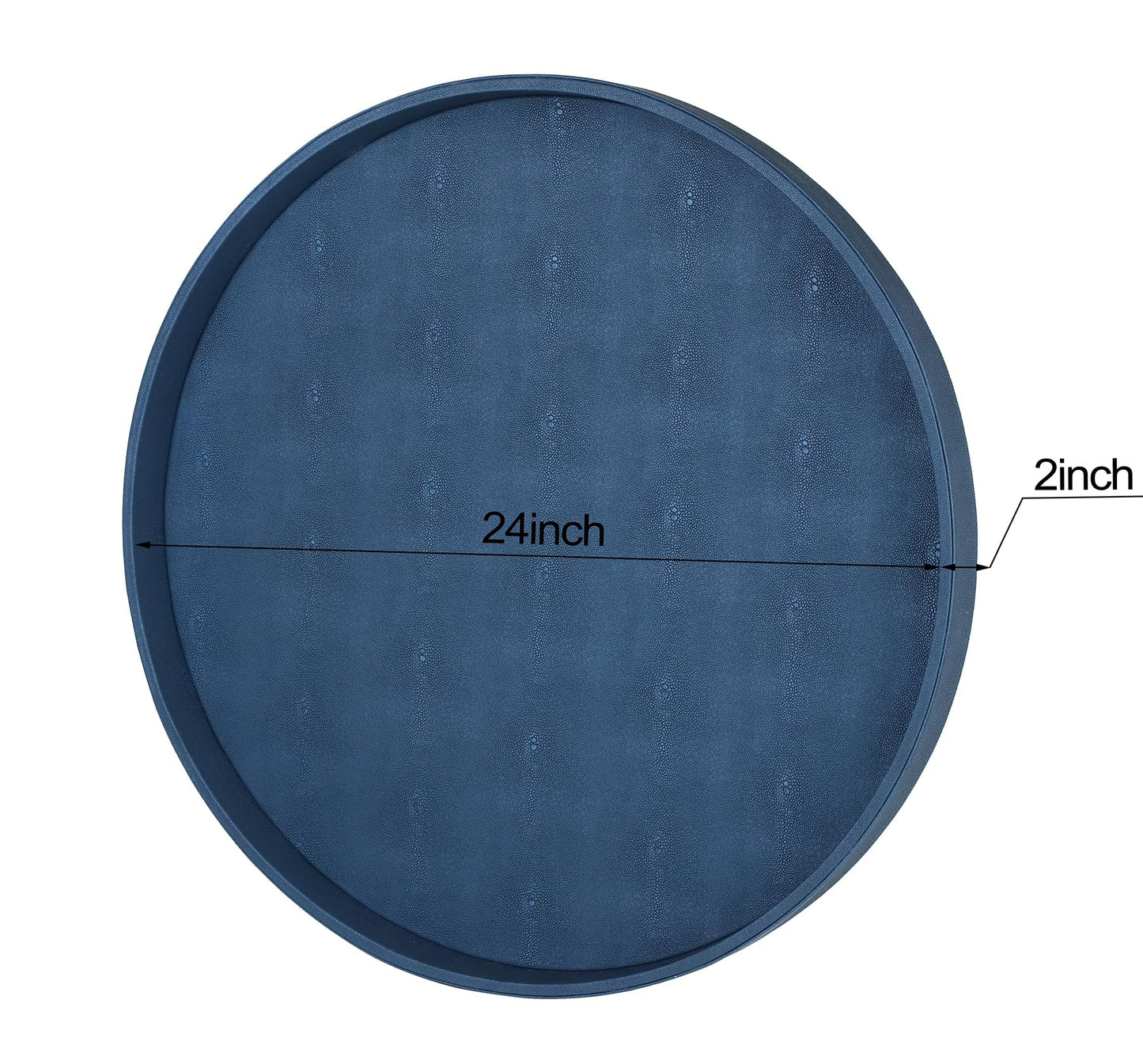 HofferRuffer Large Round Serving Tray 24'', Elegant Faux Leather Circle Ottoman Table Tray, Serve Tea Coffee Breakfast in Bedroom Living Room Kitchen (Blue)