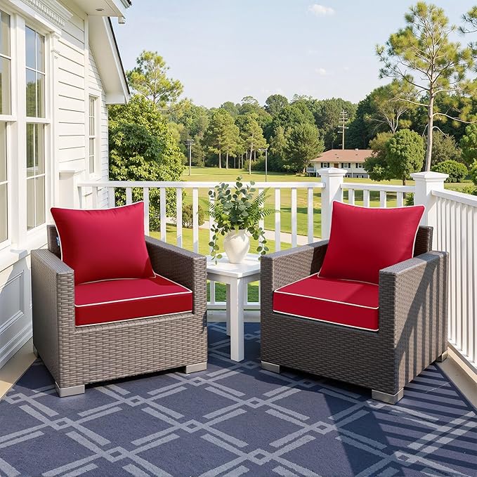 MIULEE Red Outdoor Seat Cushion 24x24 Inch Waterproof & 3 Year Fade Resistant