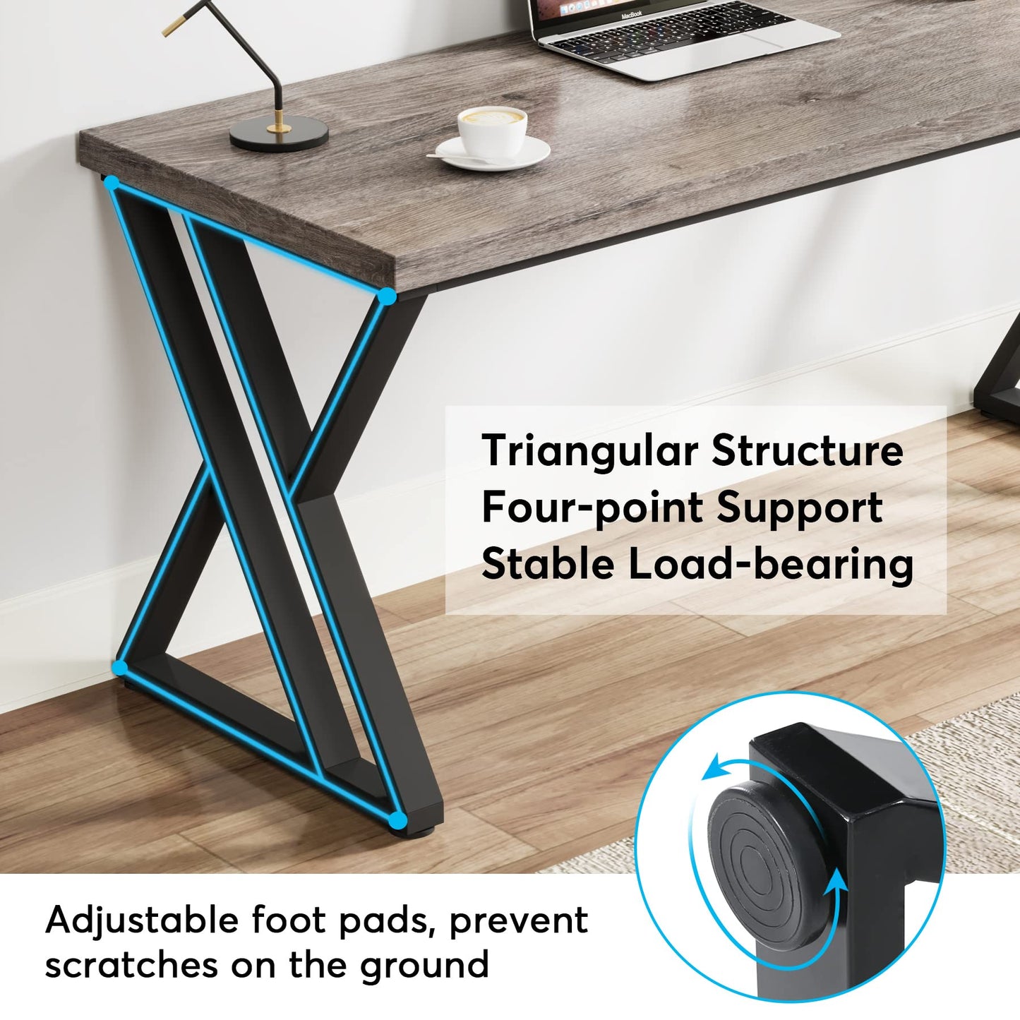 LITTLE TREE 55 Inch Large Simple Industrial Computer Desk Study Writing Table Home Office Workstation,Grey