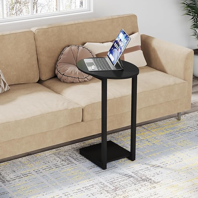Hosfais Small Side Table End Table, C-Shaped Wood Coffee Table TV Tray