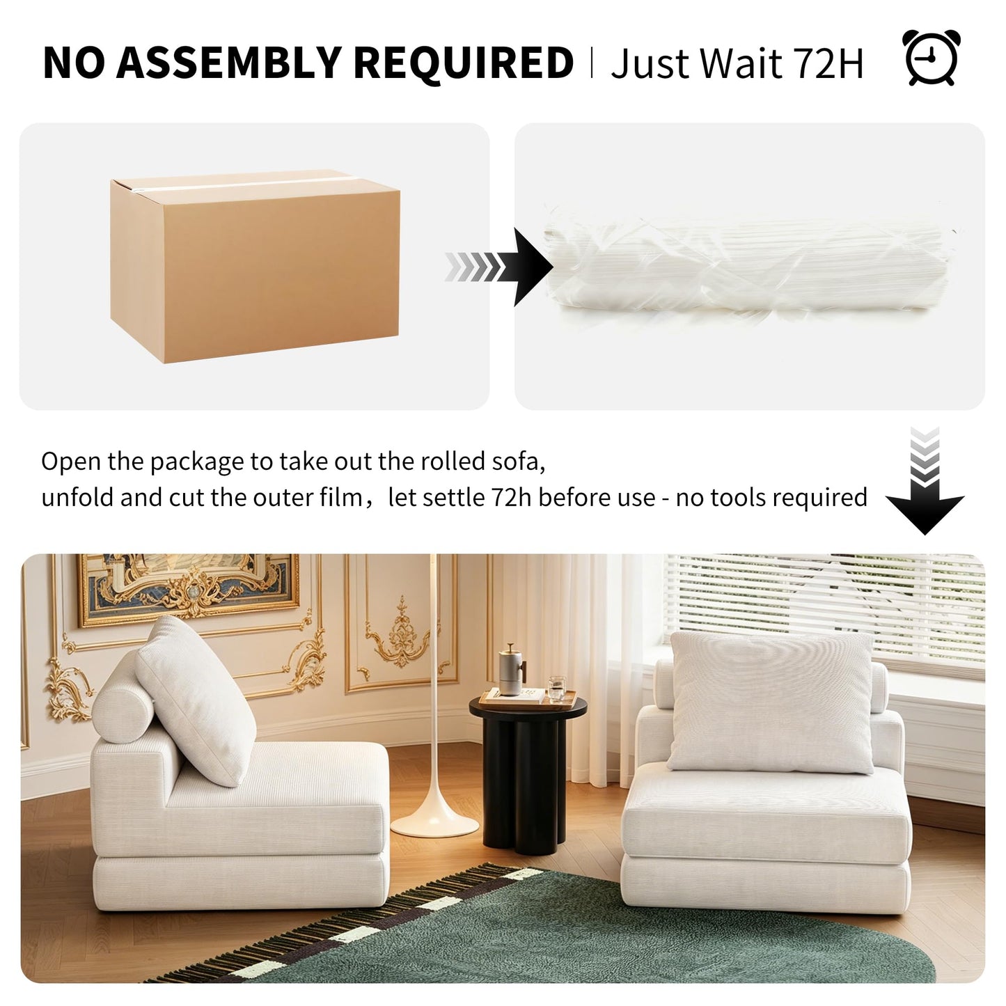 Folding Sofa Bed, Convertible Sleeper Chair with Memory Foam, Pillow & Back Support – Boneless Foldable Futon Couch, Floor Mattress Single Size Lounge for Living Room, Guest Room or Home Office