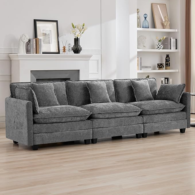 111'' Sectional Cloud Deep Seat Couch, Modern Comfy Chenille Modular Sectional
