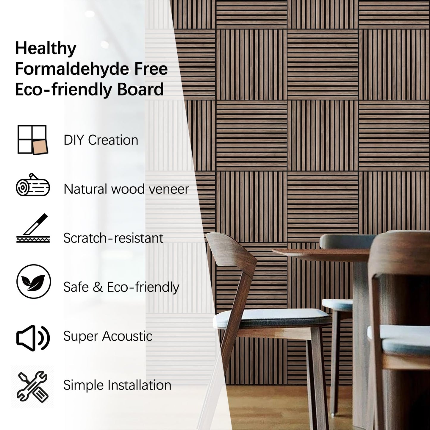 ARMURO Wood Slat Wall Panel - 4 PCS Walnut Wood Panels for Wall, Natural Wood Veneer Acoustic Slat Wood Wall Panels - Wood Slats for Wall Soundproof Wood Panels 23.6" W x 23.6" L