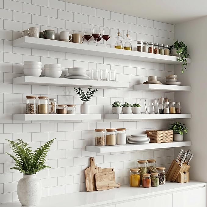 FLYJOE Floating Shelves for Wall, 48 Inch Floating Shelves Set of 2, Kitchen
