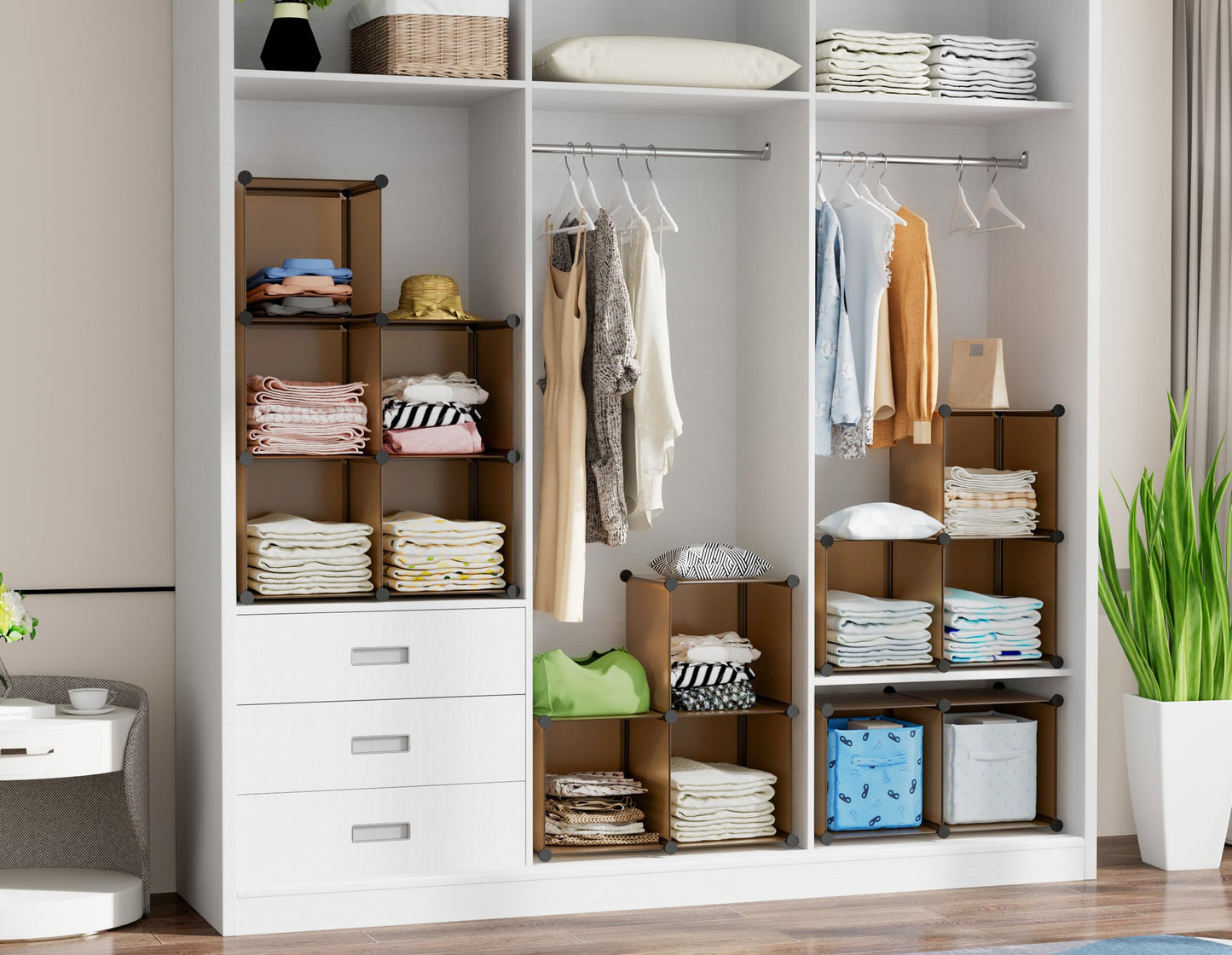 6-Cube Storage Organizer, Closet Organizer Storage Shelf Bookcase Bookshelf with Metal Hammer, Storage Cubes Organizer Cabinet for Kids, Closet, Bedroom, Bathroom, (11.8x11.8x11.8 inch)
