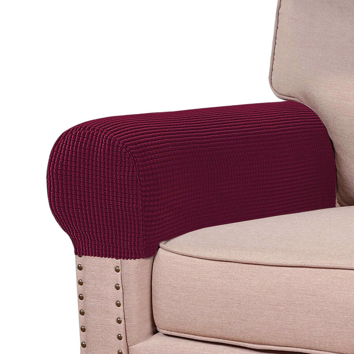 Turquoize Stretch Armrest Covers for Chairs and Sofas Couch Arm Covers for Sofa Spandex Jacquard Armrest Cover Anti-Slip Furniture Protector Armchair Slipcovers for Recliner Set of 2,Burgundy