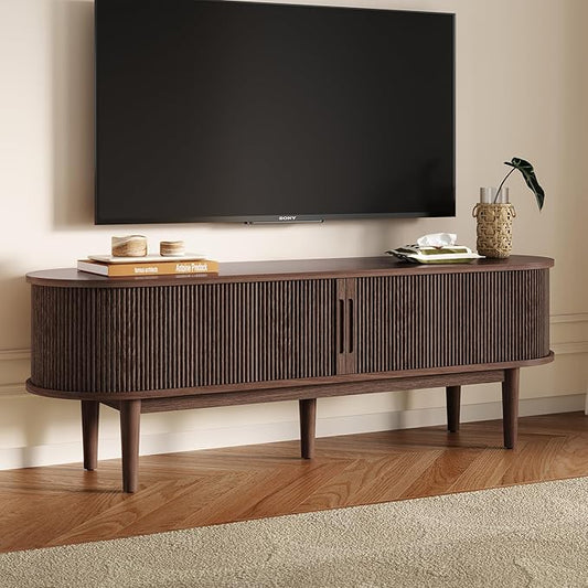 LINSY HOME 58" Fluted TV Stand for TVs up to 65 Inch, Mid Century Modern