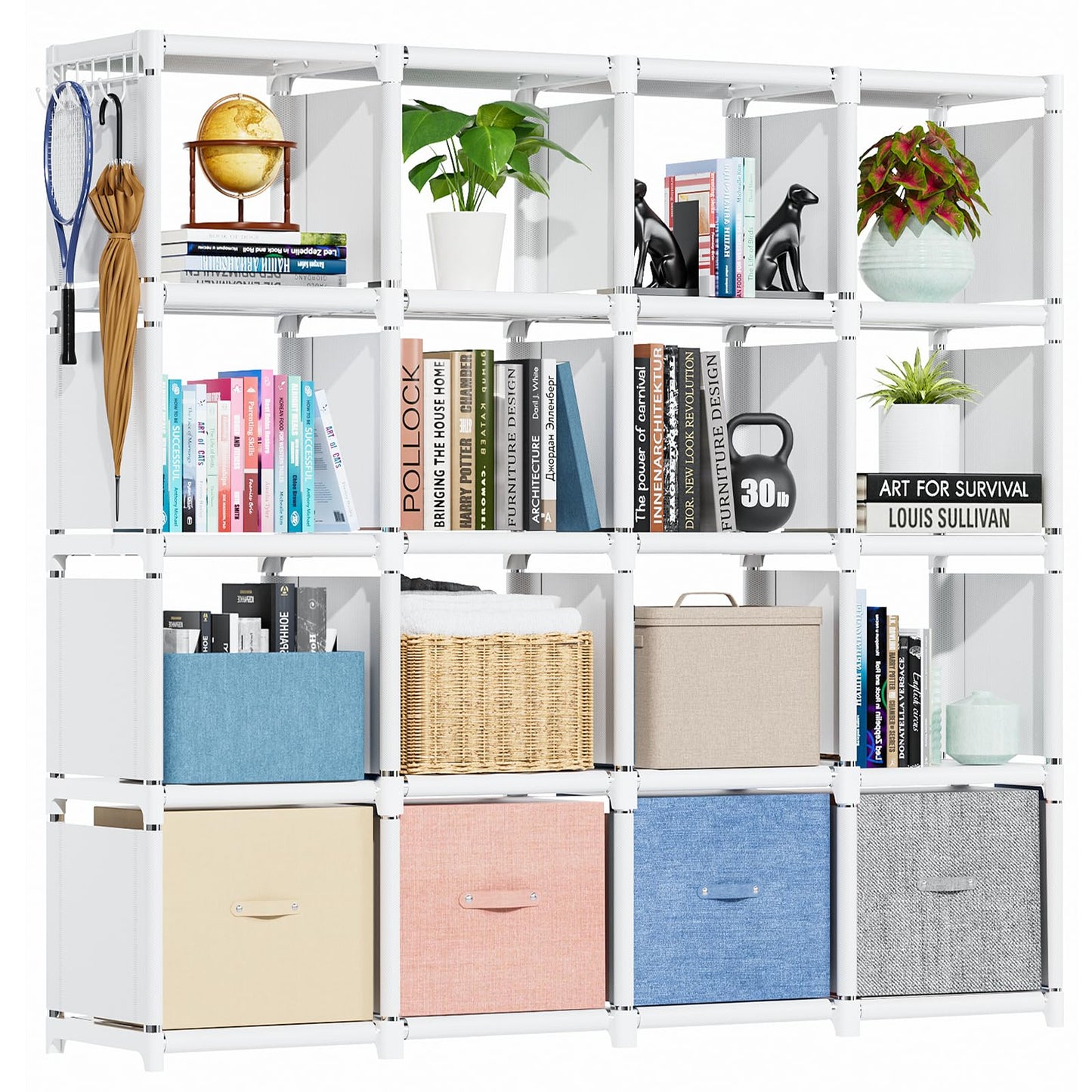 Mavivegue 16 Cube Storage Organizer Book Shelf, Metal Cube Bookshelf, DIY Bookcase, Tall Book Case for Bedroom, Living Room, Office - White