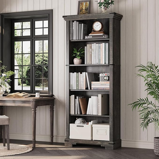 5-Tier Farmhouse Bookshelf, 61.1 inch Tall Bookcase