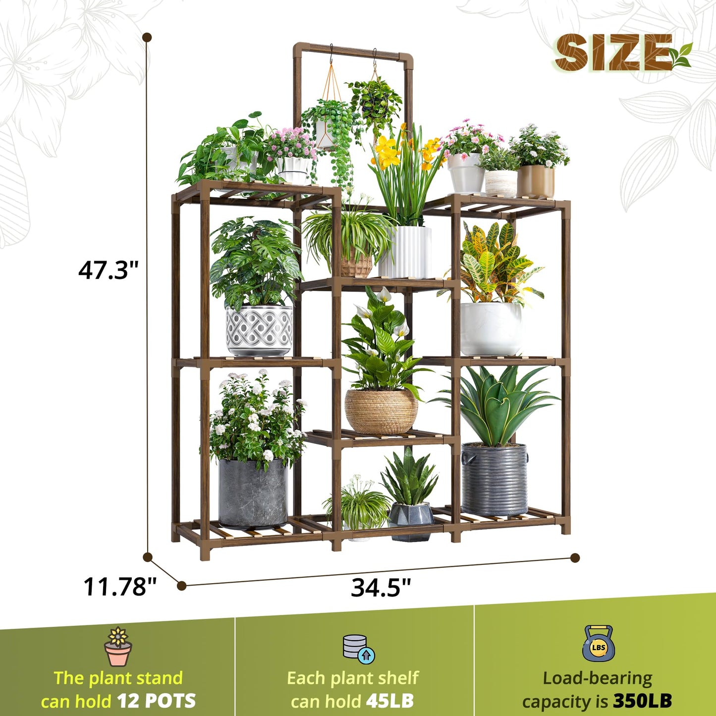 EnHomee Plant Stand Indoor Tall Plant Stand Outdoor Large Wood Plants Shelf with 10-12 Pots for Patio, Living Room, Garden, Balcony, 34.5" Wx47.3 Hx11.78 D