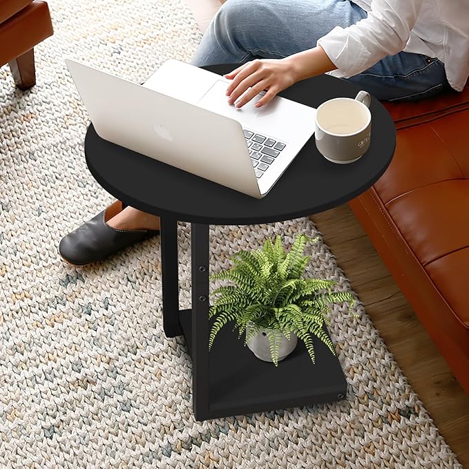 Hosfais Small Side Table End Table, C-Shaped Wood Coffee Table TV Tray