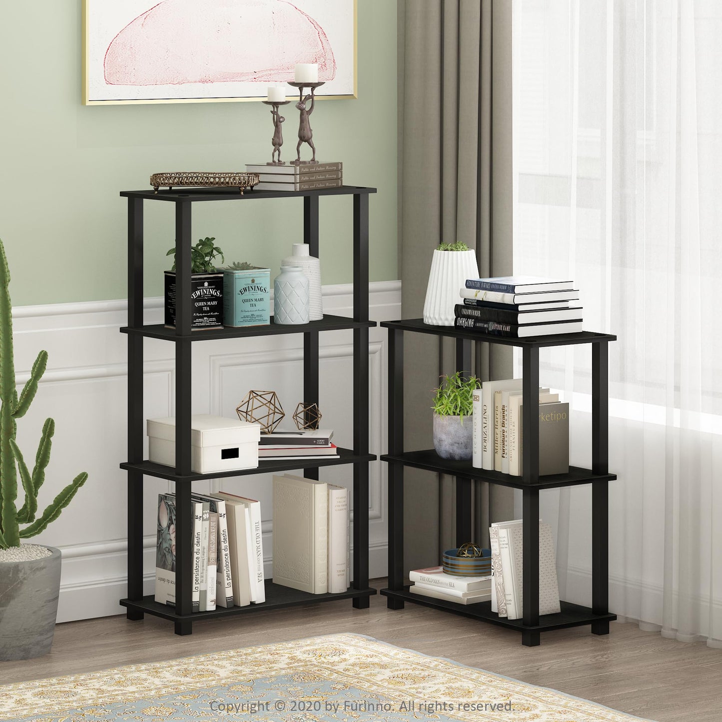Furinno TURN-S-TUBE Storage Shelves, 3-Tier Book Shelf, Corner Shelf, Toolless Open Shelves, for Organization and Storage, Living Room, Garage, Home Office, Espresso