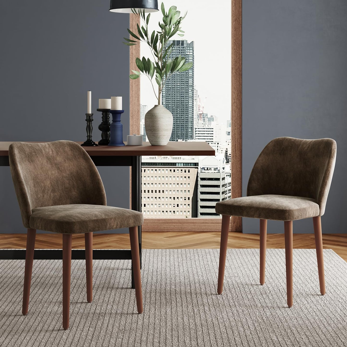 MINPINSER Dining Chairs Set of 2, Comfortable Dining Room Chairs, Modern Kitchen Chairs with Thick Cushions, Leveling Feet and Side Wing Support, Solid Wood Legs, Armless Dining Side Chairs