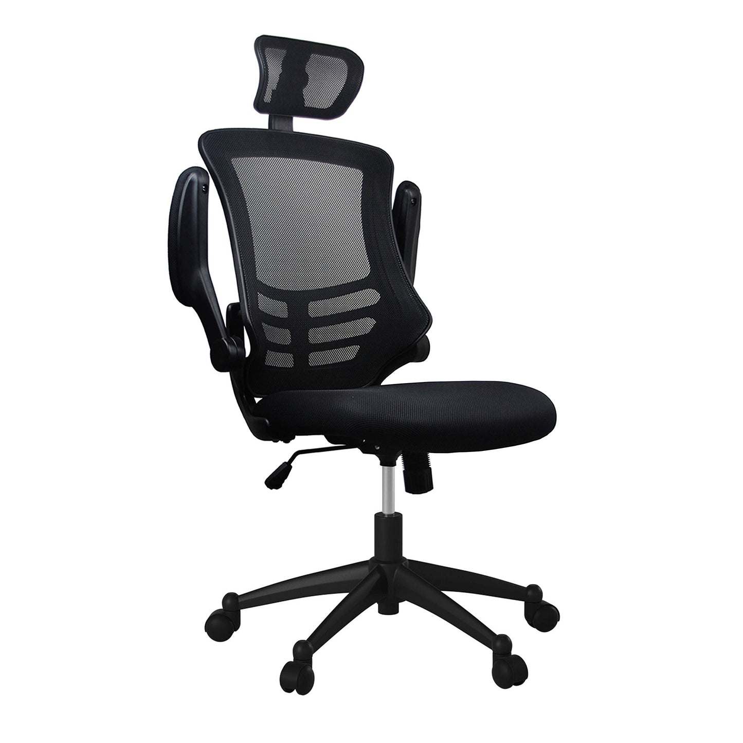 Techni Mobili Modern Ergonomic High-Back Office Chair, Executive Mesh Home Office Chair with Adjustable Headrest & Flip Up Arms, Black , 49.5" x 26.37" x 26.37"