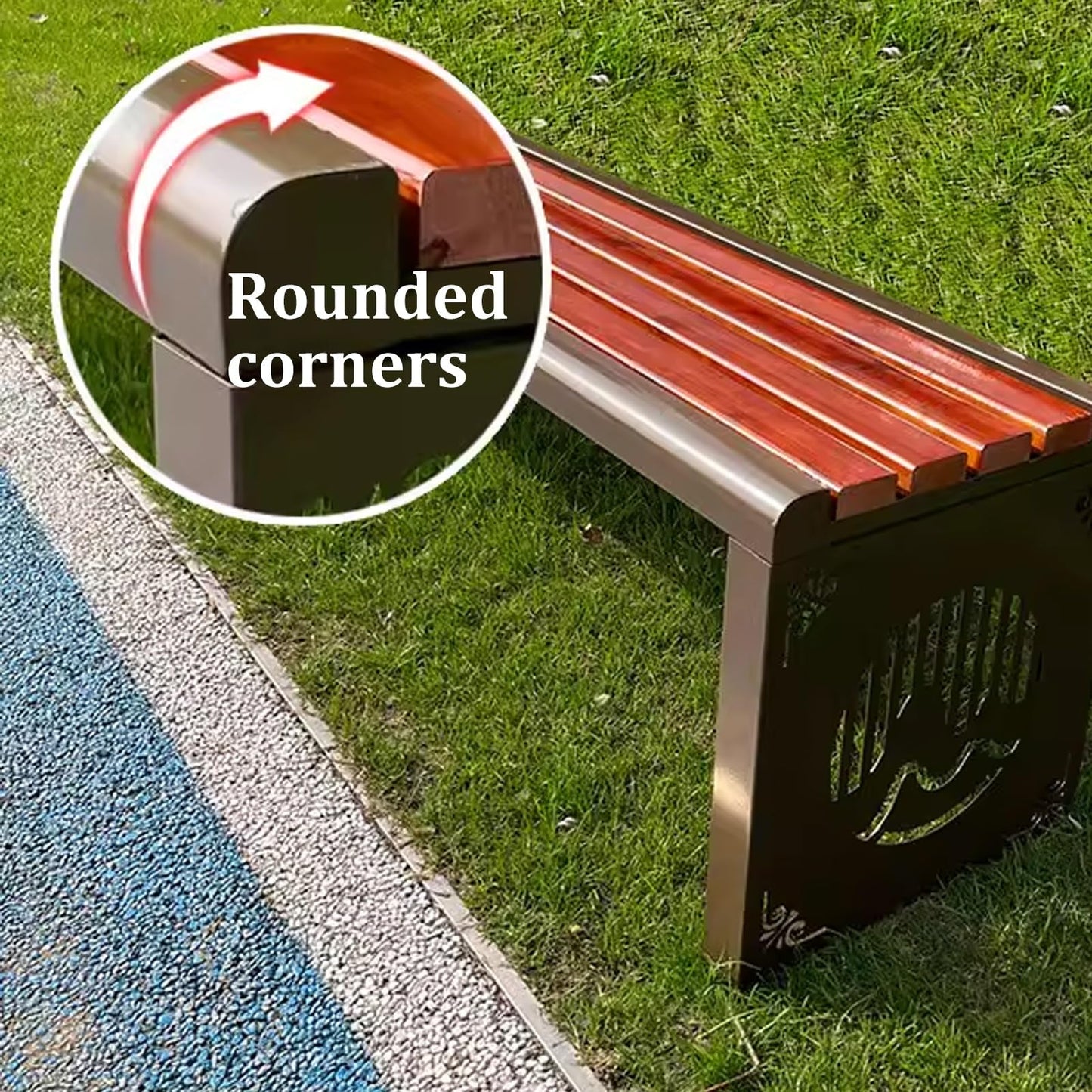 Weatherproof Outdoor Backless Park Bench - Galvanized Steel & Solid Wood Garden Seating for Patio, Lawn, Courtyard - 500kg Capacity (150x40x45cm),150x40x45cm