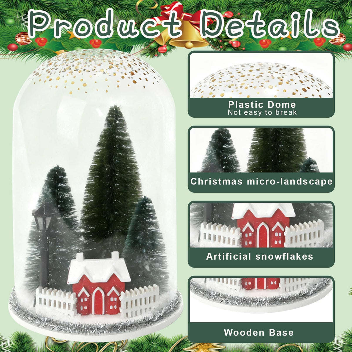 Christmas Decorations Table Centerpieces, Christmas Trees and Red House in Dome Cloche, Xmas Winter Tabletop Decor for Tiered Tray Shelf Mantel Fireplace Coffee Bar Office Desk Holiday Decoration