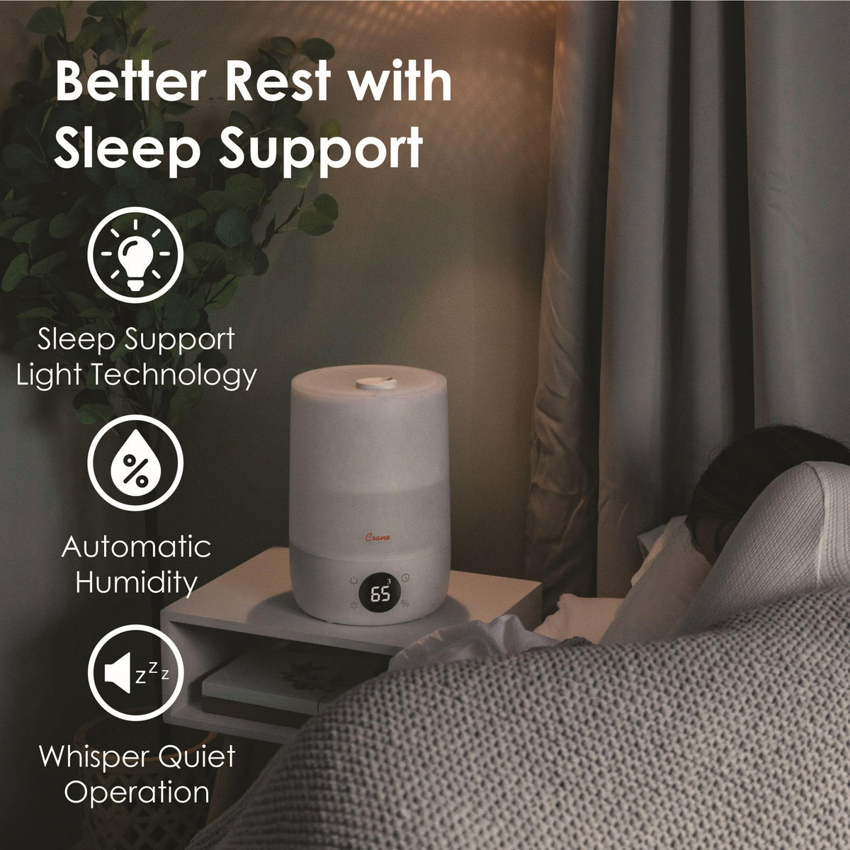 Crane Ultra-Quiet 3-in-1 Humidifier, Essential Oil Aroma Diffuser & Soothing Sleep Light - Compact 1.2 Gallon Capacity with Adjustable Night Light & Fragrance Tray - Ideal for Bedroom and Office