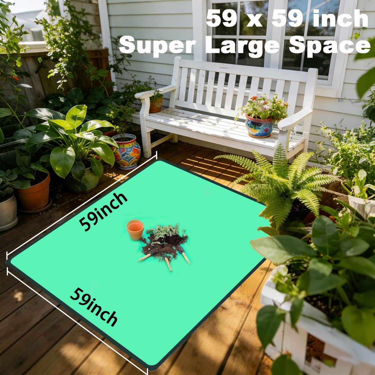 59'' x 59'' Extra Large Plant Repotting Mat, Thickened Foldable Repotting Mat for Indoor Plants, Transplanting Houseplants, Pot Out, Mix Soil and Mess Control, Gardening Gifts for Plant Lover(Green)