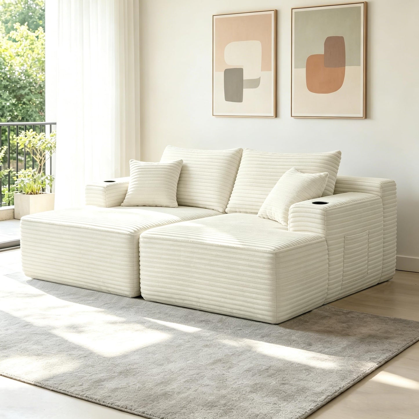 WuerQi 76" Loveseat Sleeper Sofa Bed with 2 Cup Holders, Boneless Couch Recliner, Deep Seat 2-Seater Sofa, No Assembly Required for Living Room