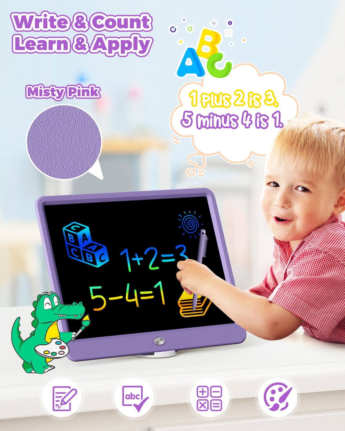 KOKODI 12 Inch LCD Writing Tablet with Anti-Lost Stylus Erasable Doodle Board Colorful Toddler Drawing Pad Car Travel School Games Toys for 3 4 5 6 7 8 Kids Birthday Gift for Girls Boys Adults Purple