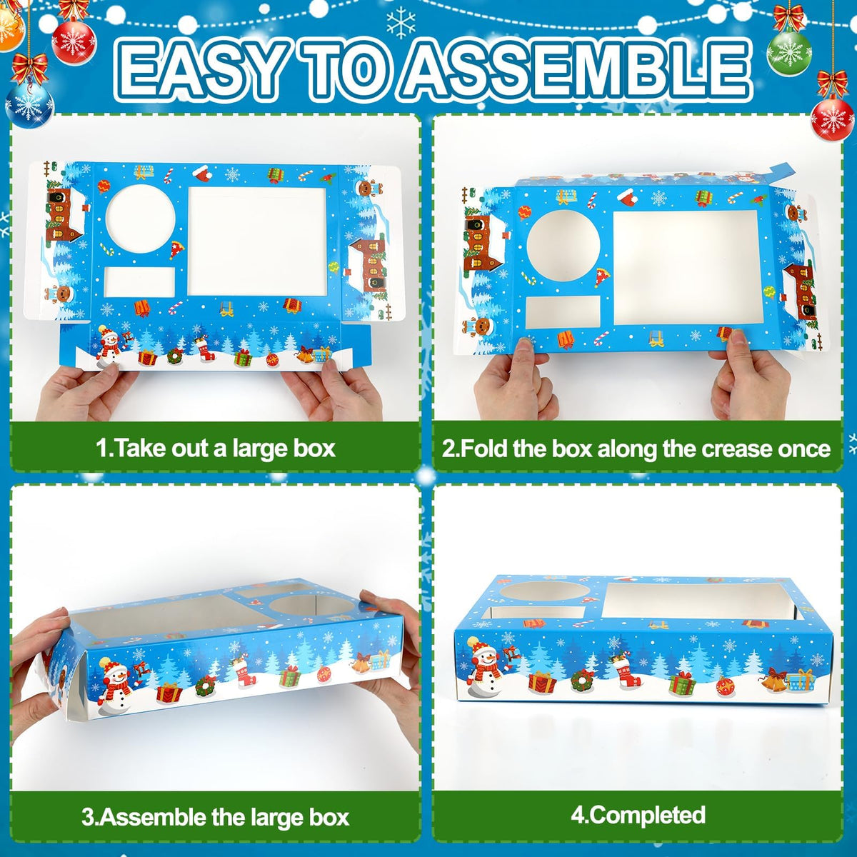 Jansun 36Pcs Christmas Movie Night Snack Trays Blue Candy Popcorn French Fries Snack Trays Christmas Movie Boxes for Snacks Tray Xmas Party Supplies