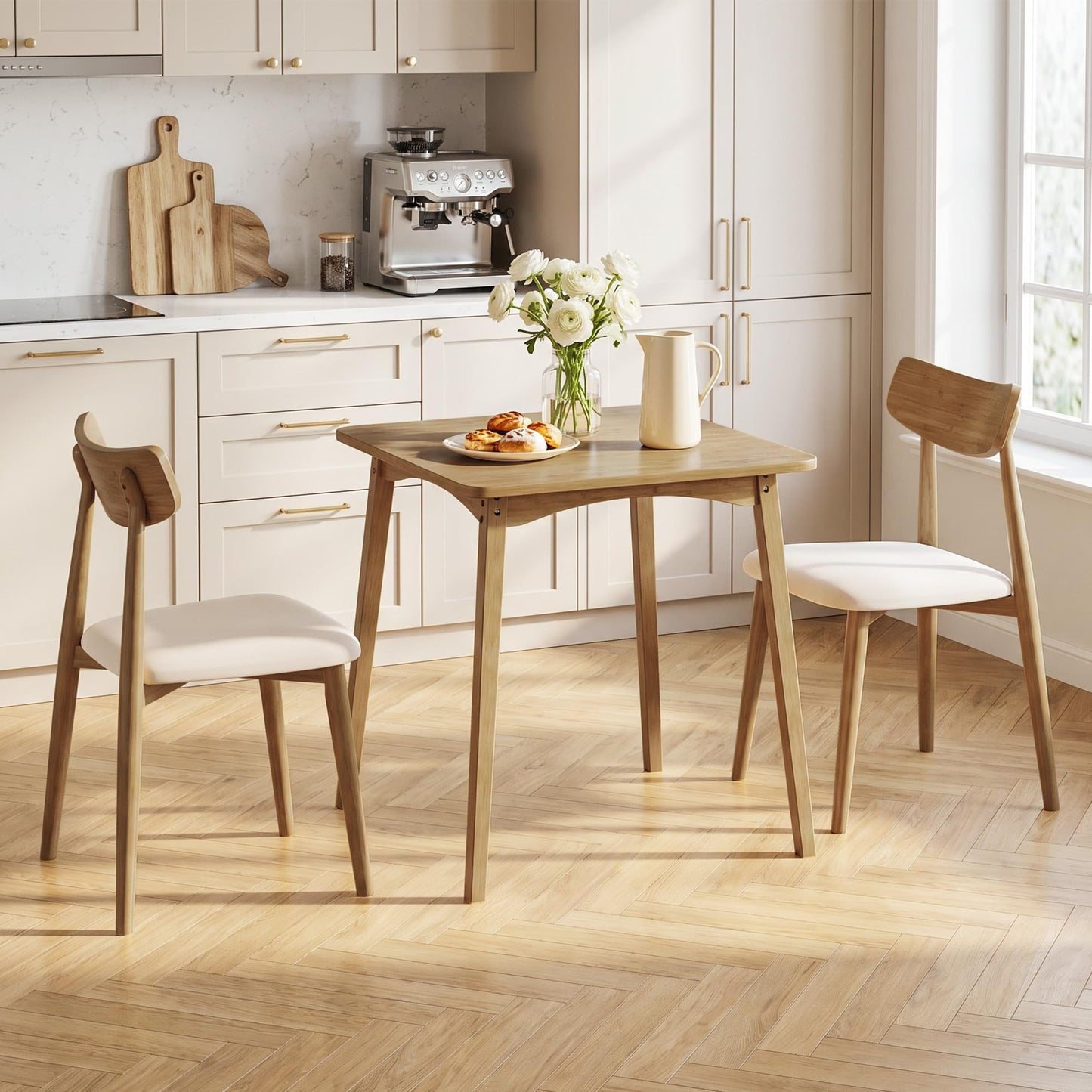 SANLUCE Bamboo Dining Table, Small Kitchen Table for 2, 27.6" Square Dining Tables for Small Space, Easy Assembly, Dinner Table for Dining Room, Living Room, Kitchen, Office(Brown)