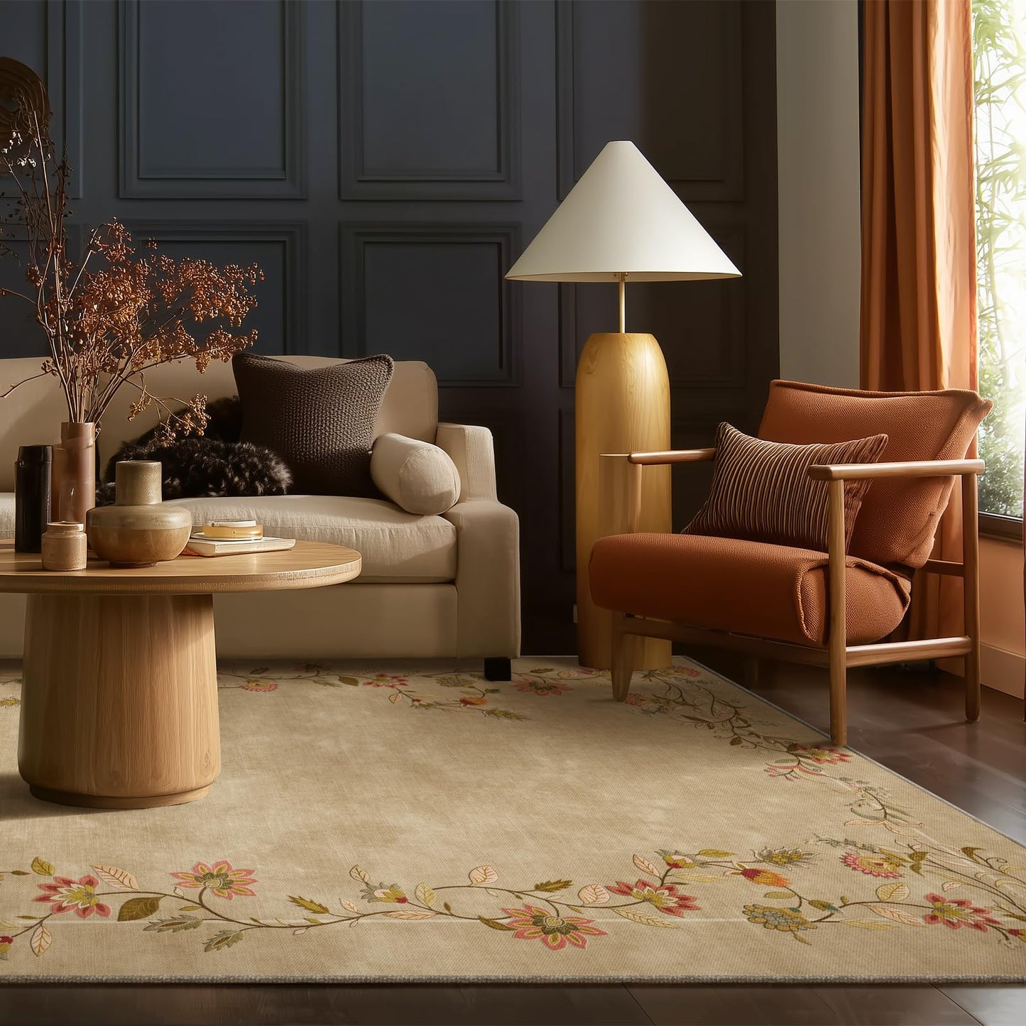 5x7 Area Rugs for Living Room: Washable Bedroom Rug Stain Resistant Non Slip Low Pile Soft Faux Wool Lightweight Rugs for Dining Room Kitchen Farmhouse Nursery Entryway Home Office Indoor