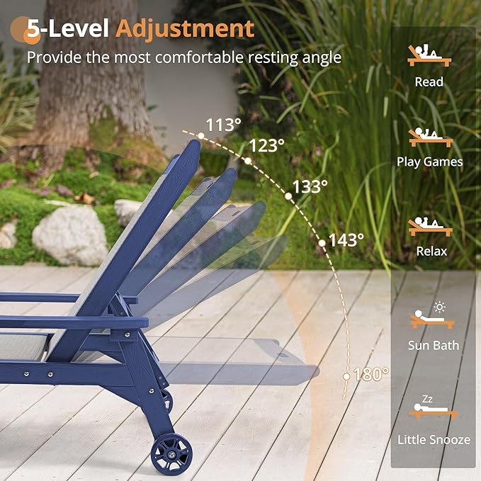 LUE BONA Chaise Lounge Chair Outdoor, HDPS and HDPE Wicker Material, Patio