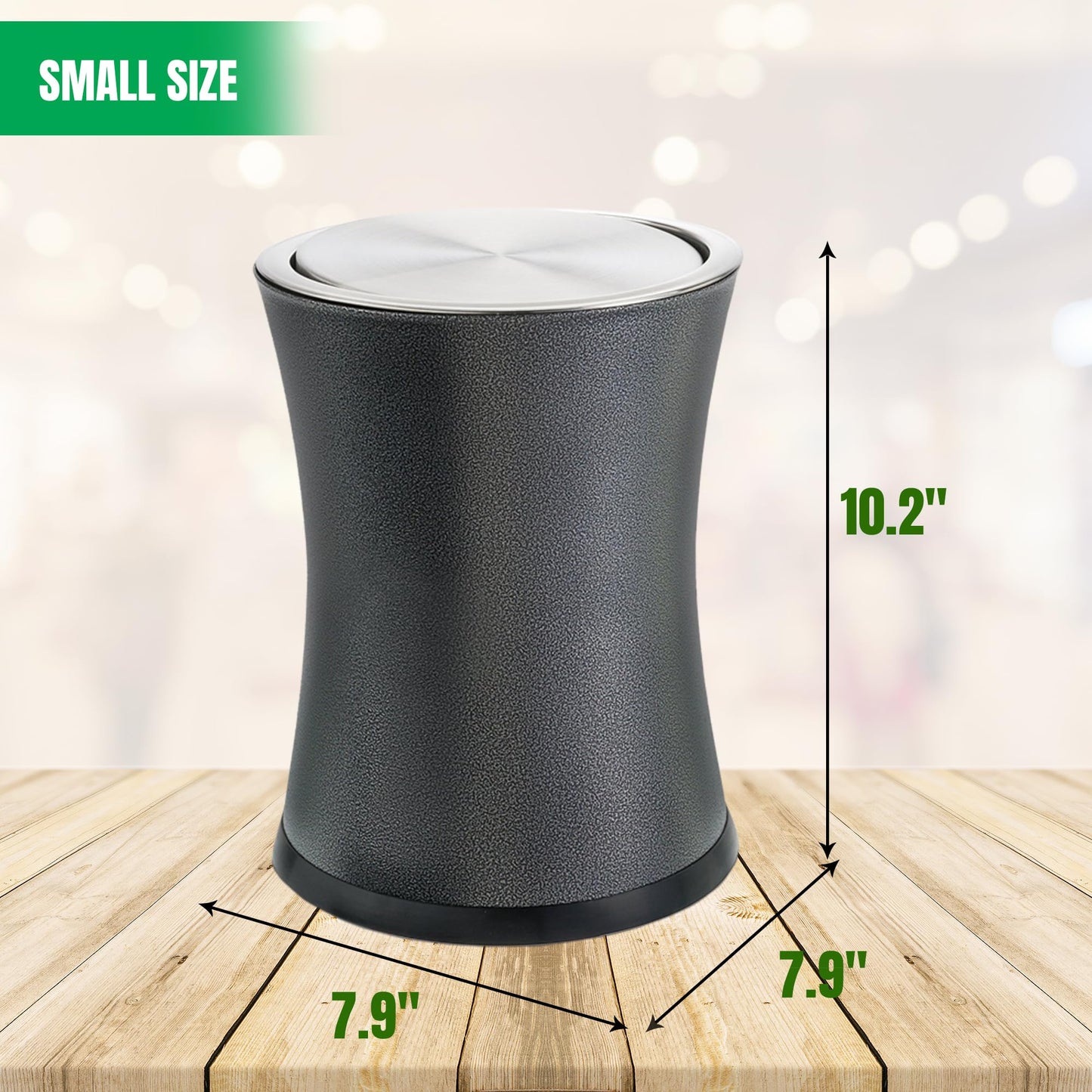 Bennett Small Office Trash Can, Swivel-a-Lid Small Wastebasket Metal 'Center-Inset' Design, Modern Home Décor, Round Shape (Gray)