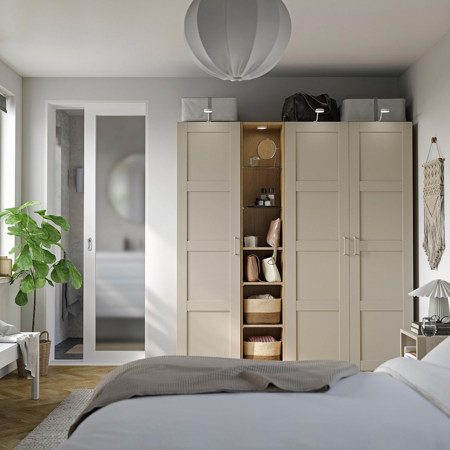ProTuning PAX/BERGSBO Wardrobe combination, grey-beige grey-beige/oak effect, 185x60x201 cm