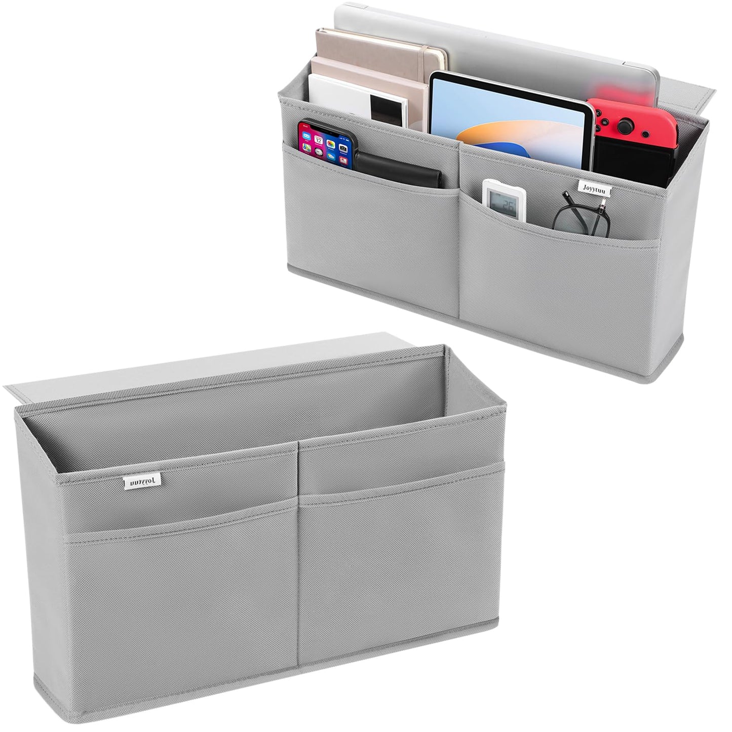 JOYYTUU 2 Pack Desk Side Hanging Organizer, Adhesive Storage Bag with Pockets for Magazine Ipad Notebook, for End Tables Home Office Desks Computer Workstations Dressing Table, Grey