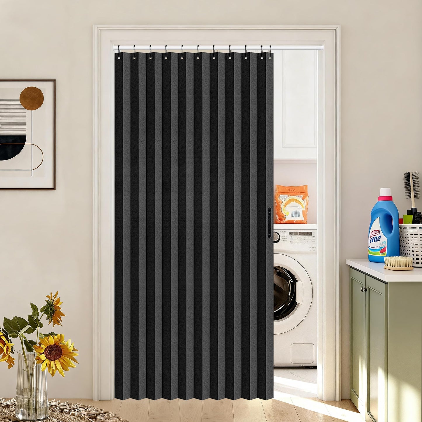 Vatge Doorway Curtains Privacy - Black Curtains for Closets Without Doors Room Divider for Doorway, Hanging Privacy Curtain Wall for Room Separation,1 Panel with Tieback, W52 x L78, Black