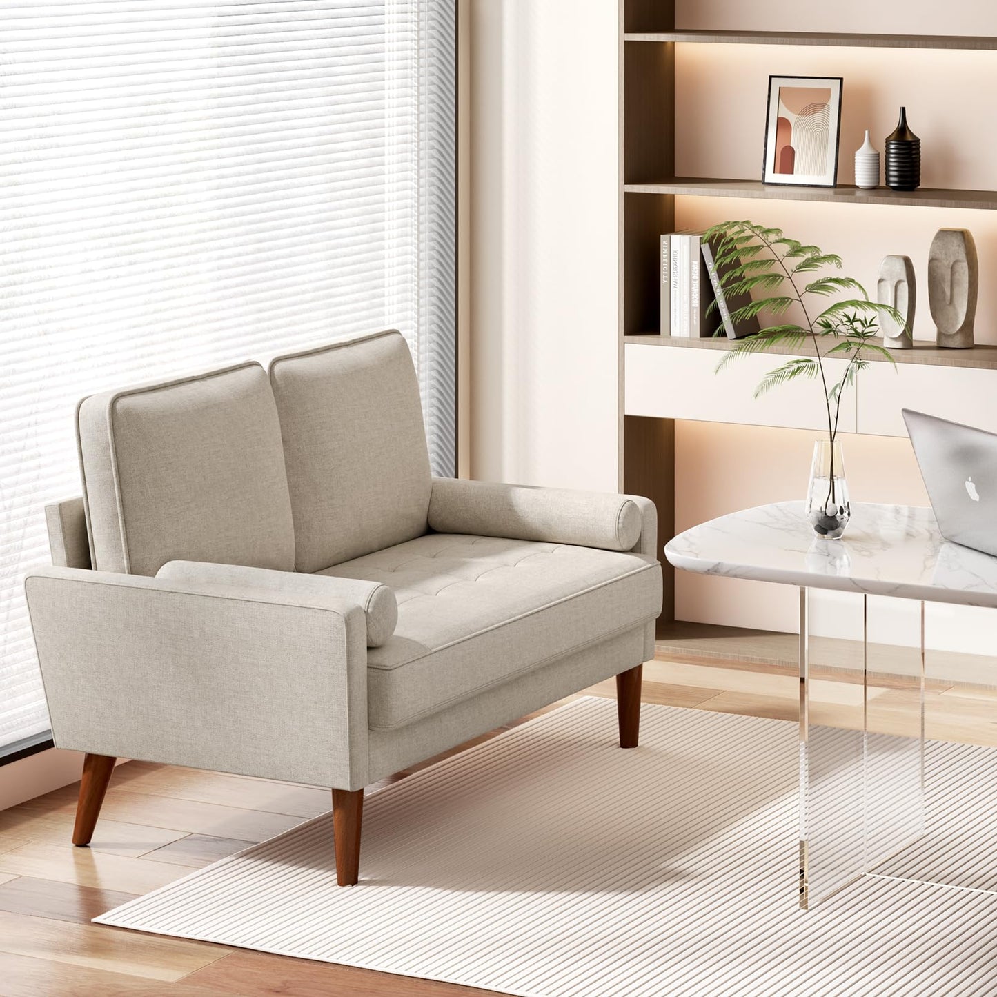 Vesgantti Loveseat Sofa 48" Small Couches for Small Spaces, Love Seat for Living Room, Bedroom, Easy Assembly Mid Century Modern Couch, Beige